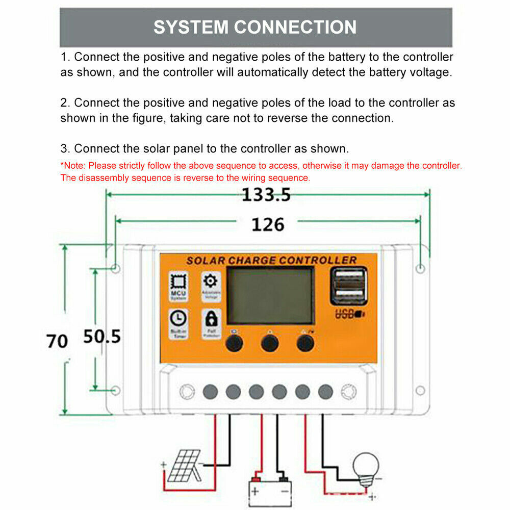 100A MPPT Solar Power Panel Regulator Charge LCD Controller 12/24V Dual USB AU