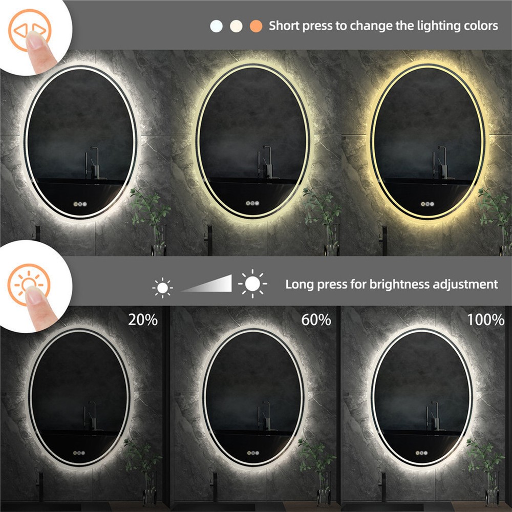 Oval Led Backlit Illuminated Bathroom Mirror IP65 Antifog Makeup Vanity Mirror