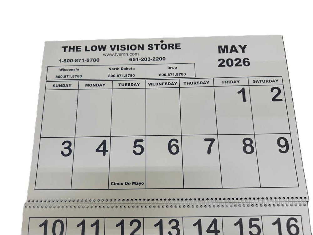 2026 Jumbo Low Vision Calendars Are in!