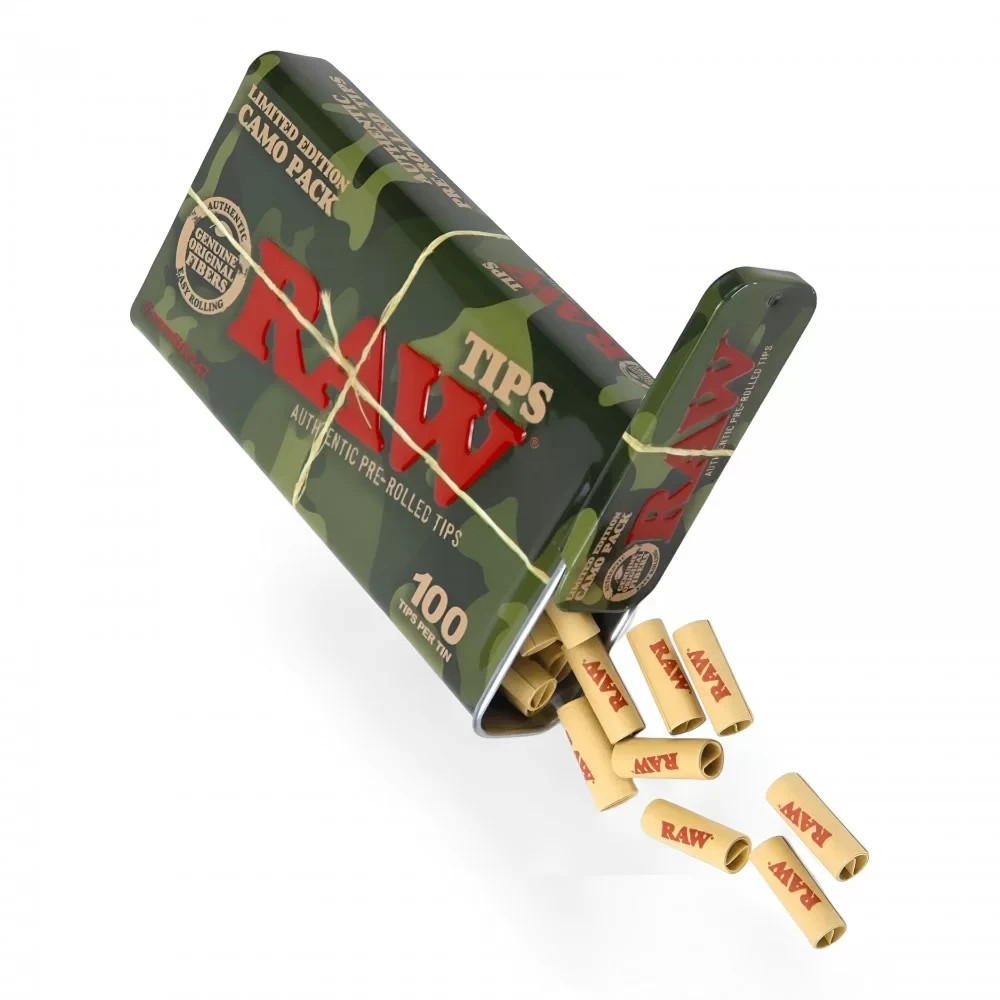 RAW - Pre-Rolled Tips Camo Tin - Pack Of 100