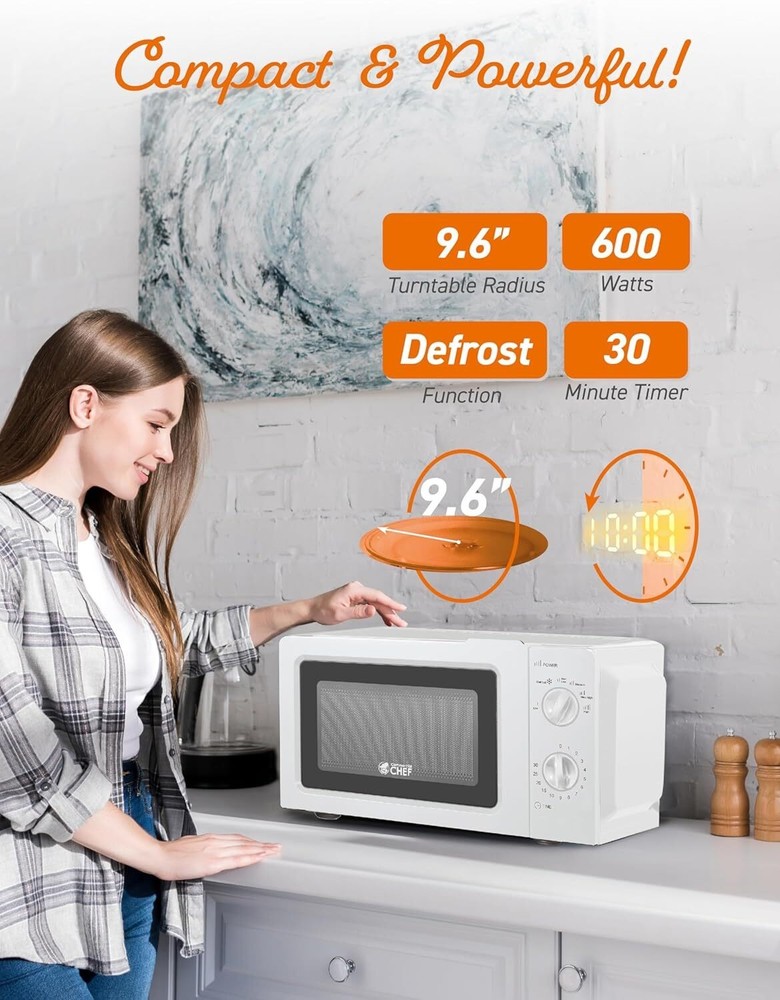 Countertop Microwave with 30 Minute Timer and Mechanical Dial Controls Kitchen