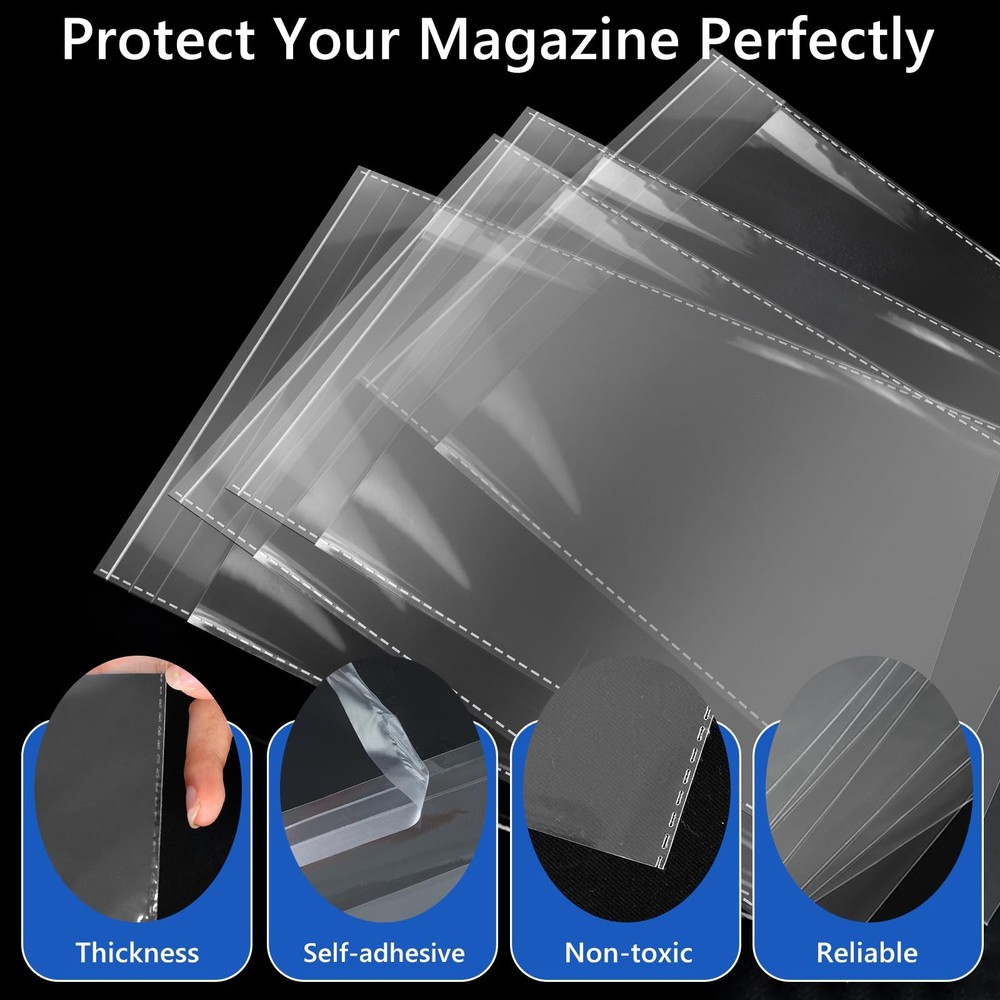DEDC 100 Pcs Clear Magazine & Comic Book Protector Sleeves Only - Transparent