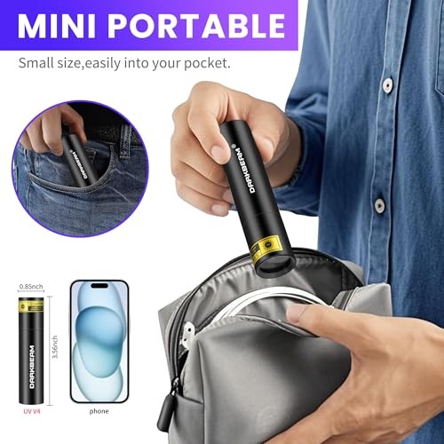 UV Flashlight 365nm Mini Black Light - Rechargeable USB Strong Single