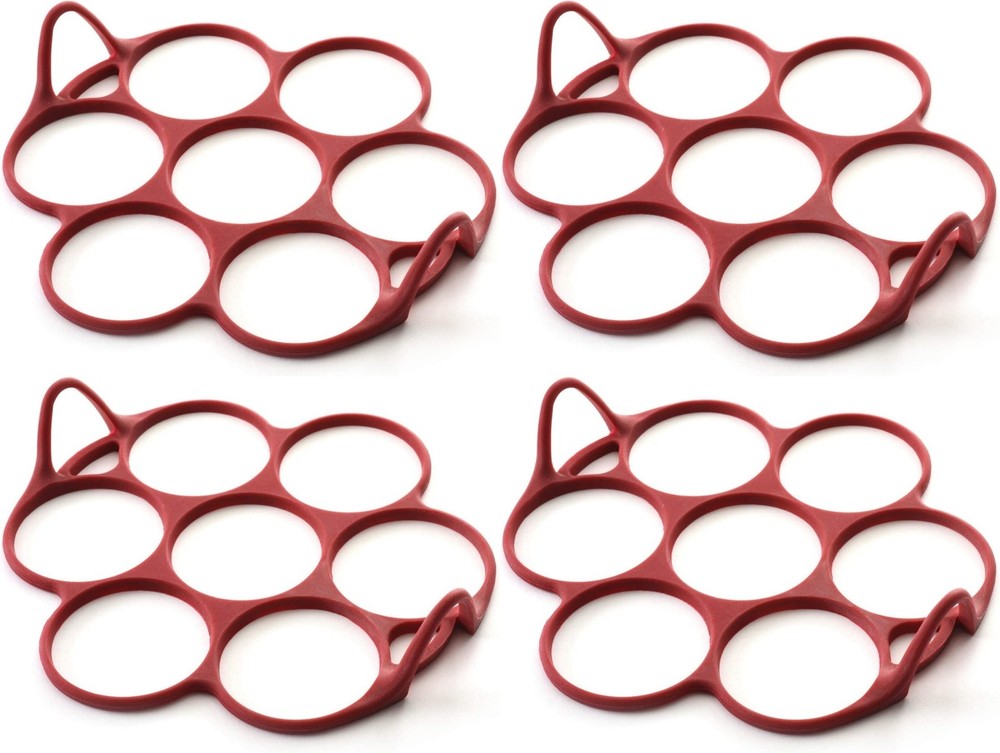 Norpro Silicone Silver Dollar Pancake/Egg Ring, 7 Count - Red (4-Pack)