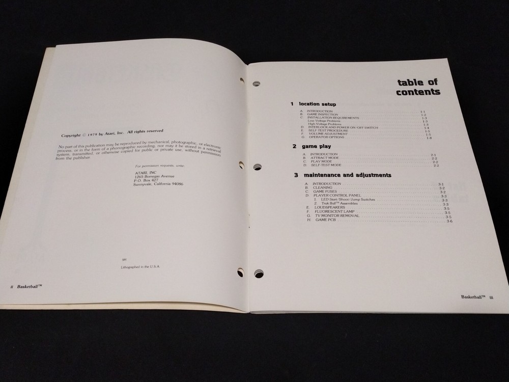 BASKETBALL ARCADE GAME OPERATION MANUAL ATARI 1979