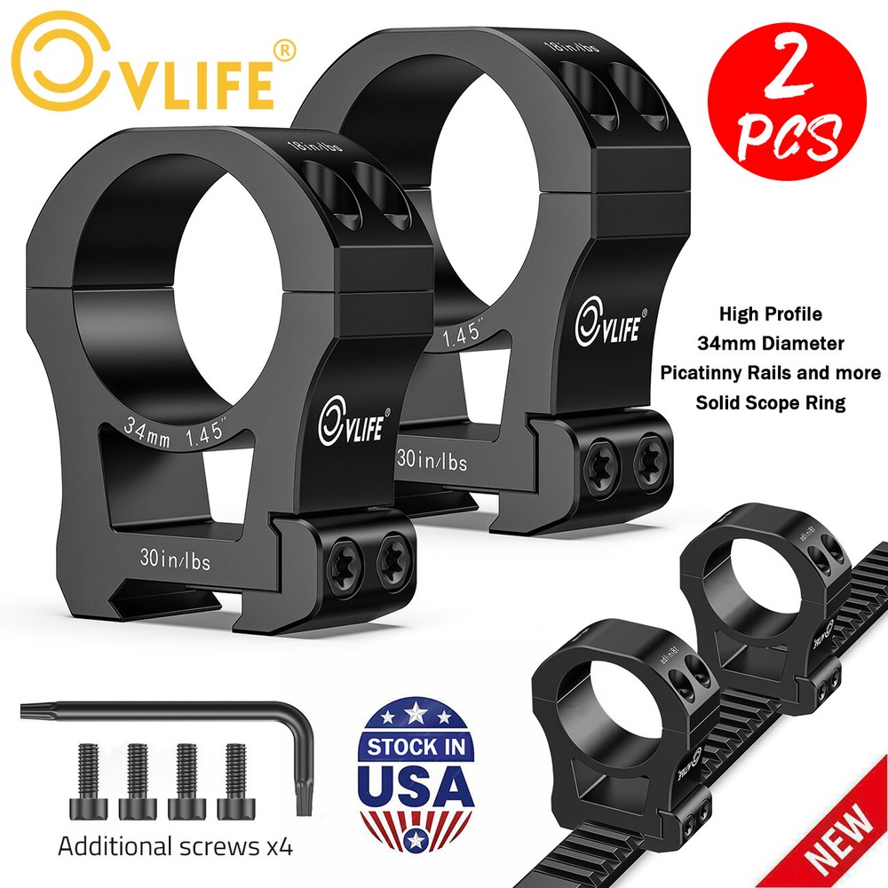 Aluminum 34mm Scope Ring Mount 1.45"-High Profile Fits For Picatinny Rail Mount
