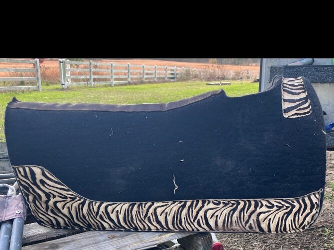 Black Saddle Pad With Zebra Print Wear Leathers.