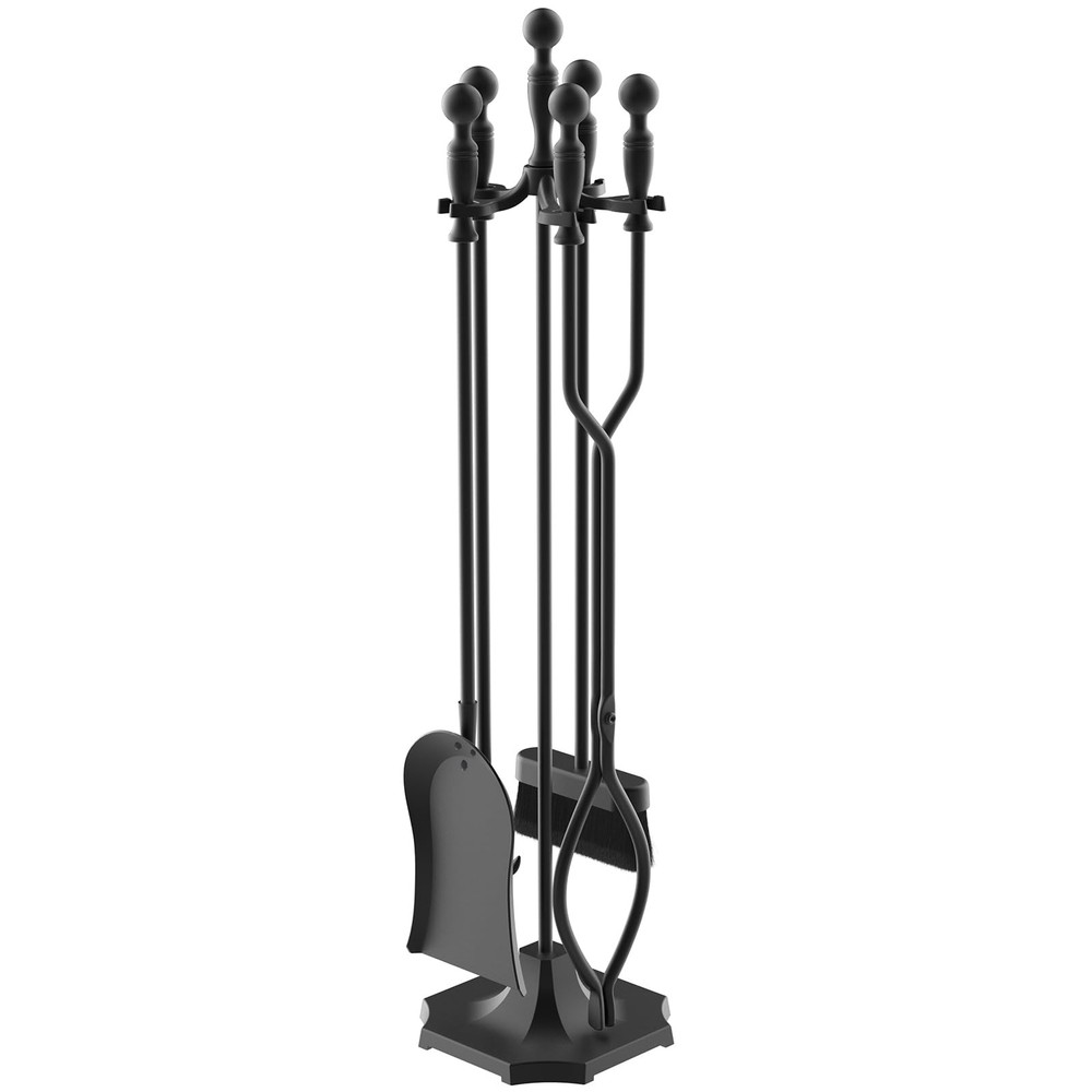 5 Pieces 31In Fireplace Tools Set, Wrought Iron Fireplace Tools with Ergonomi...