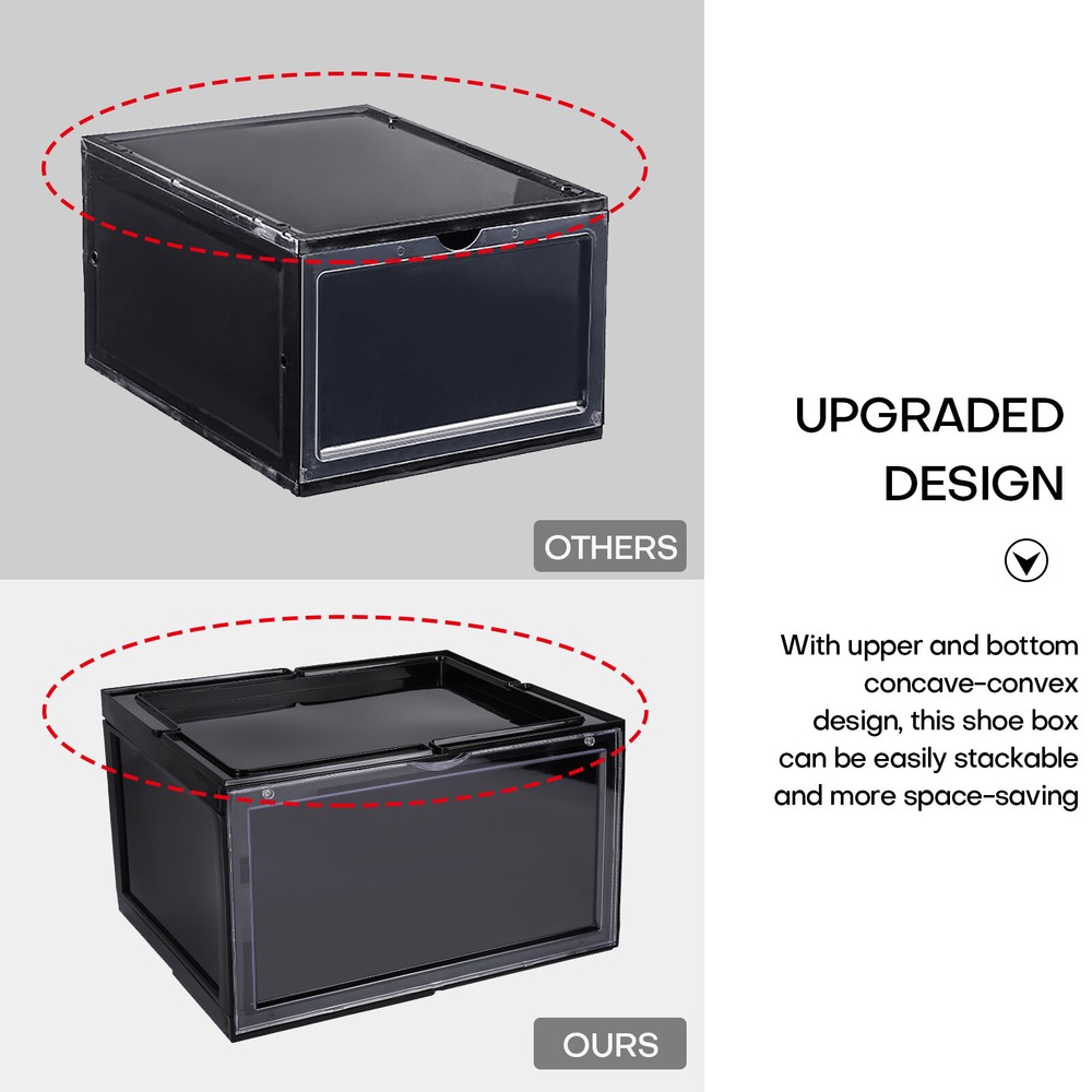 4X Magnetic Drop Side Shoe Box Stackable Shoes Sneaker Storage Container For AJ