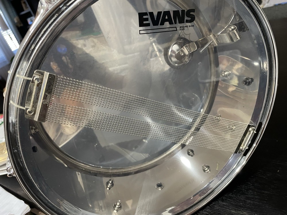 Pearl 13 X5 snare drum, Chrome.