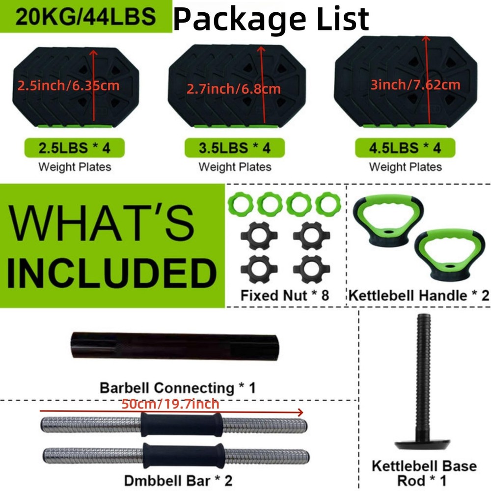 Adjustable Dumbbell Set, 30/44 Lbs Adjustable Weight Set With Iron Handle for...
