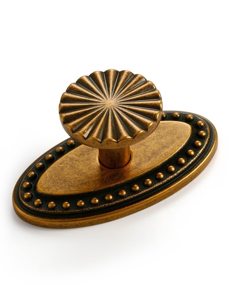 5 Pack Antique Brass Cabinet Knobs with Base Vintage Flat Drawer Pulls Kitche...