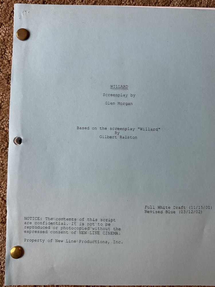 WILLARD  Movie Screenplay Script CRISPIN GLOVER GLEN MORGAN