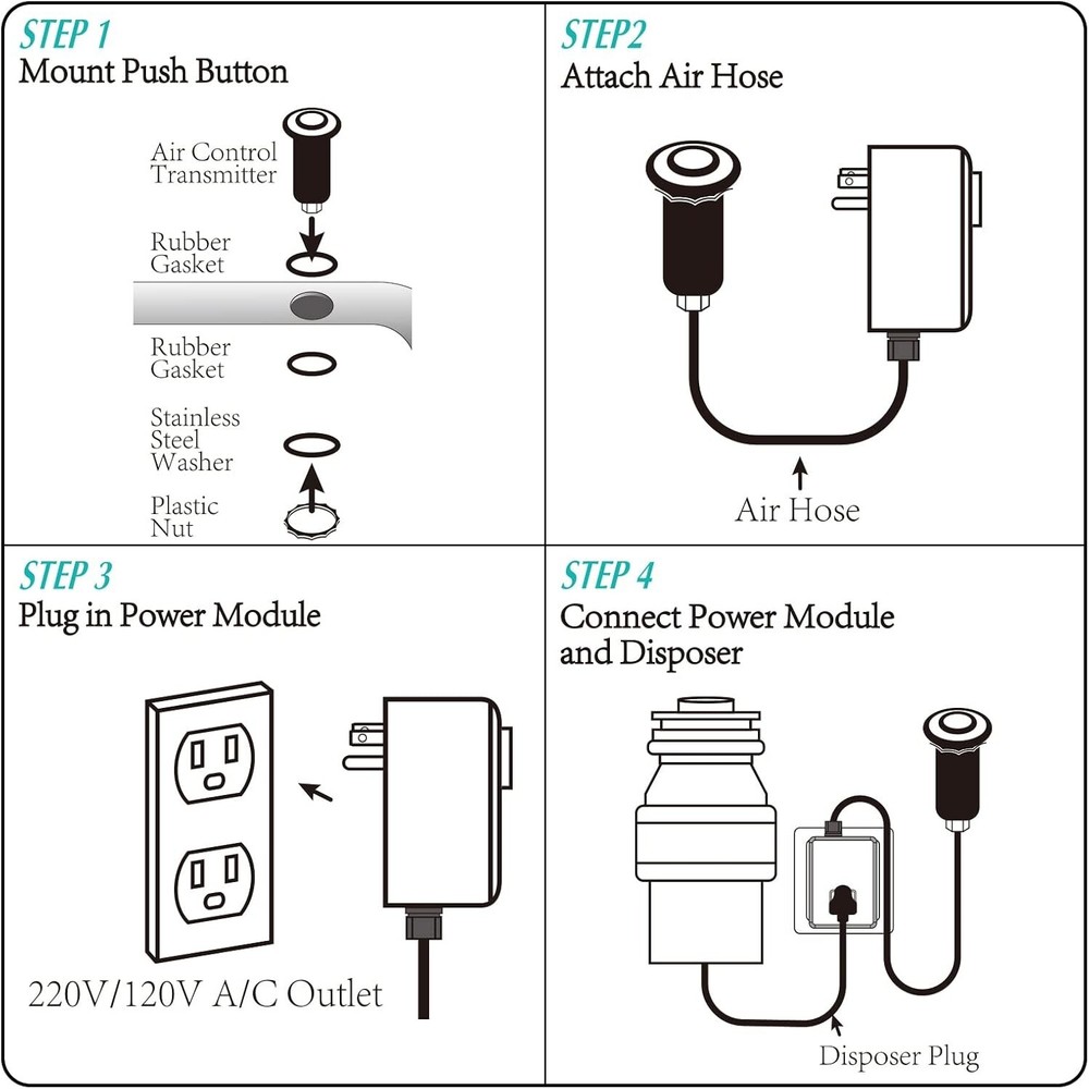 Garbage Disposal Air Switch Kit with Solid Brass Cover - Easy Setup