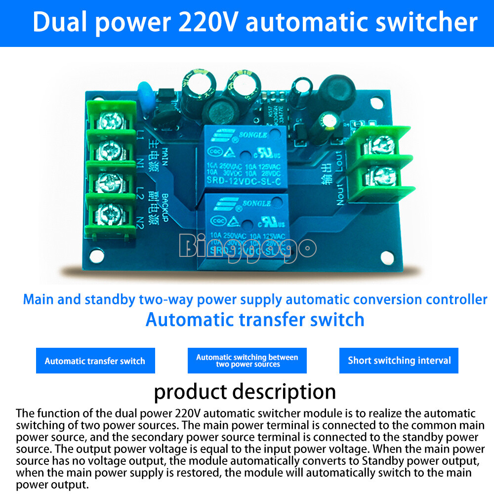 220V 2 Way Dual Power Automatic Switch 10A Conversion Controller Switch Module A