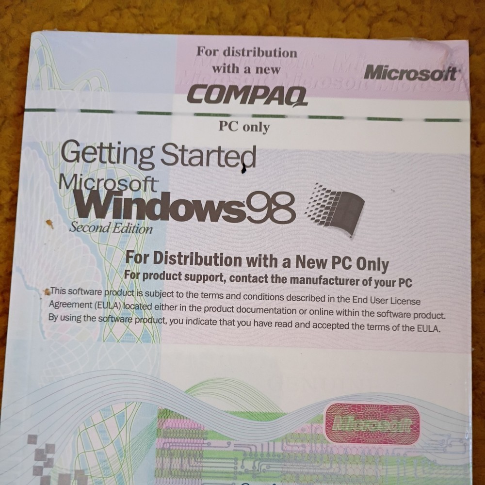 Microsoft Windows 98 Getting Started Manual Certificate Product Key Sealed no CD