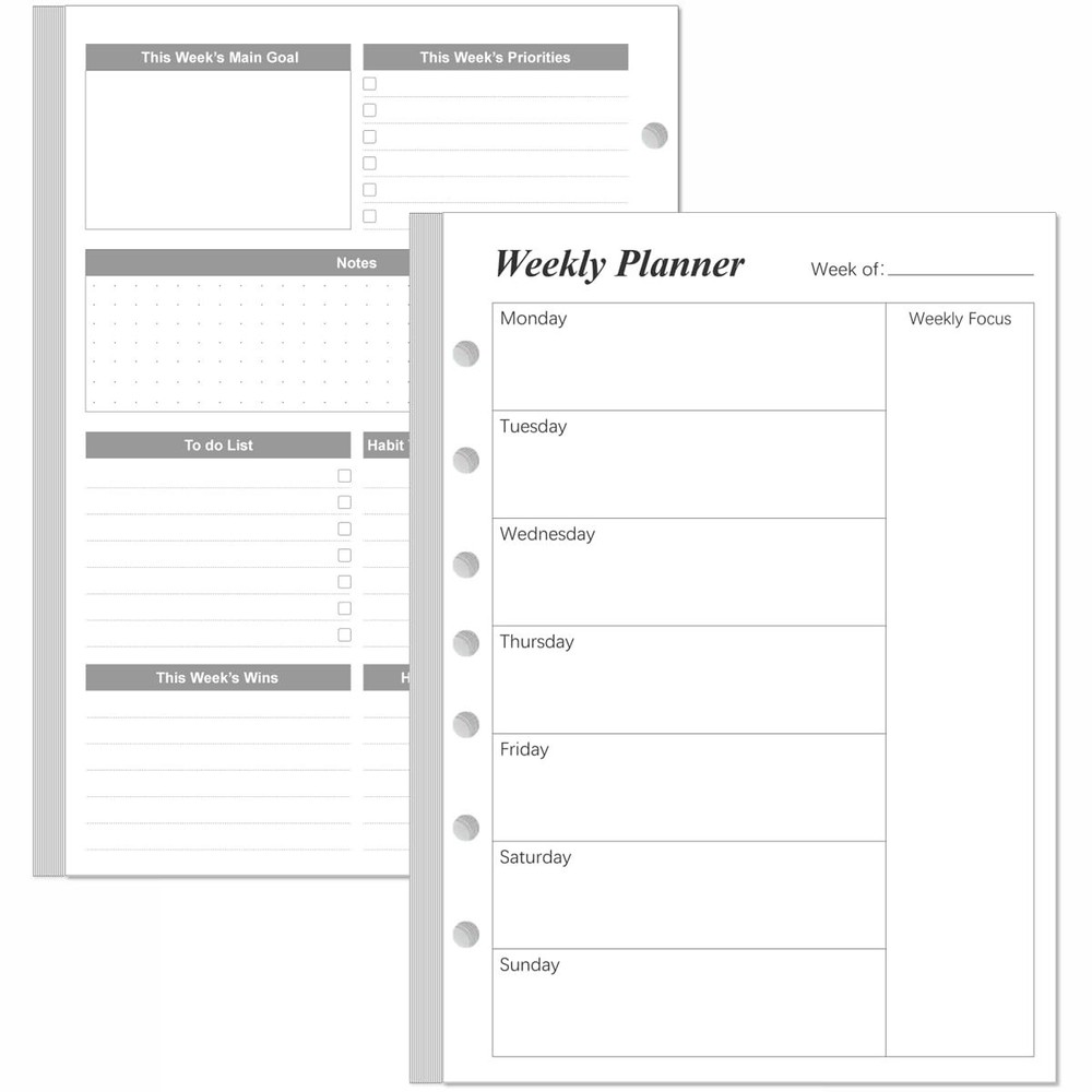 Weekly Planner Refills for 3 or 7 Ring Mini Binders - 53 1-Pack, Black