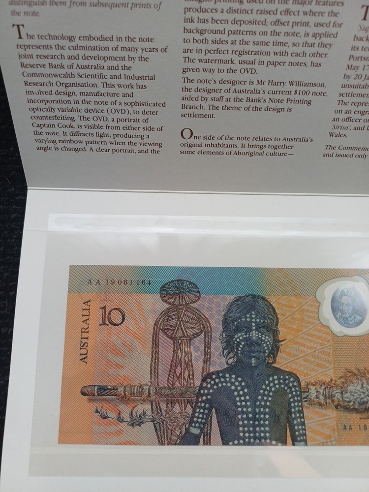 1988 First Polymer Commemorative $10 Note in Folder First Prefix AA