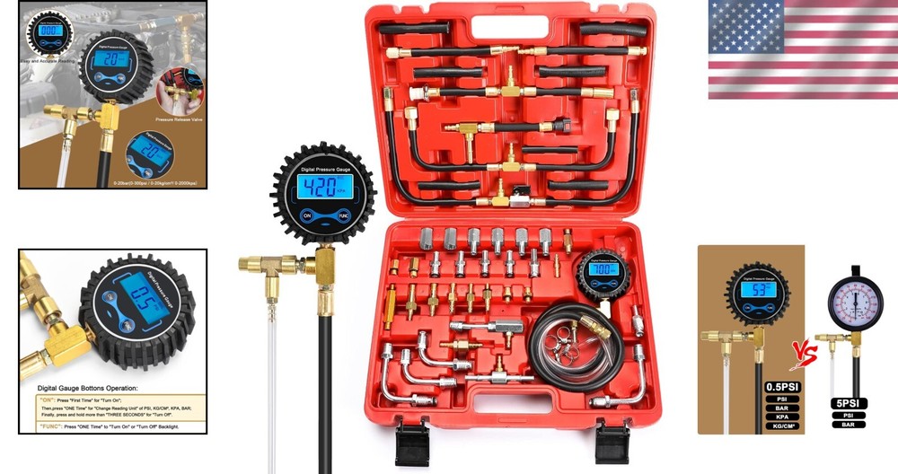Precision Digital Fuel Pressure Tester 0-300 PSI - Backlit Display & Adapters