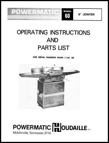 Powermatic Model 60 8 Inch Jointer Manual