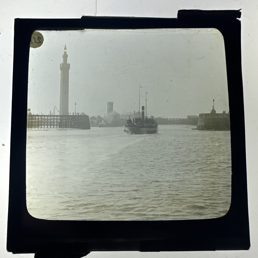 Antique Magic Lantern Slide unknown harbour entrance