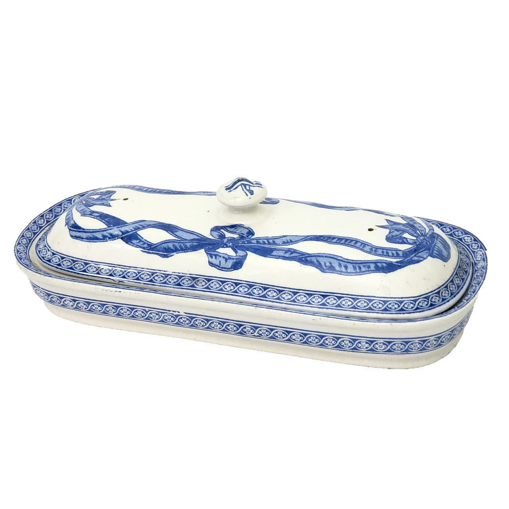 Antique Rectangular Vanity Dish Blue & White by Copeland England Registry Mark