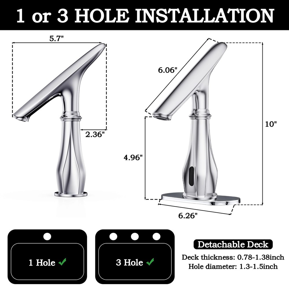 Touchless Bathroom Faucet, Automatic Motion Sensor Chrome Faucet for Bathroom...
