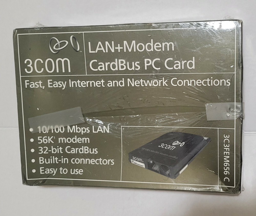 3COM 3C3FEM656C 10/100 LAN+MODEM CARDBUS PC CARD NEW OPEN BOX