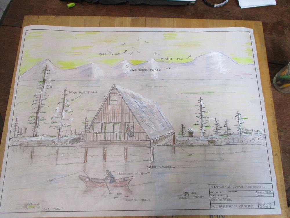A-FRAME CABIN PLANS HAND-DRAWN ARCHITECTURAL COPIES 1200 SQ FT. CHEF'S KITCHEN