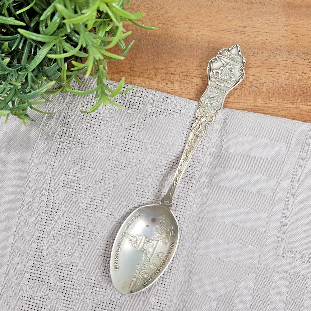 Sterling Silver JOHNSTOWN FLOOD "Unknown Dead" Plot Pennsylvania Souvenir Spoon