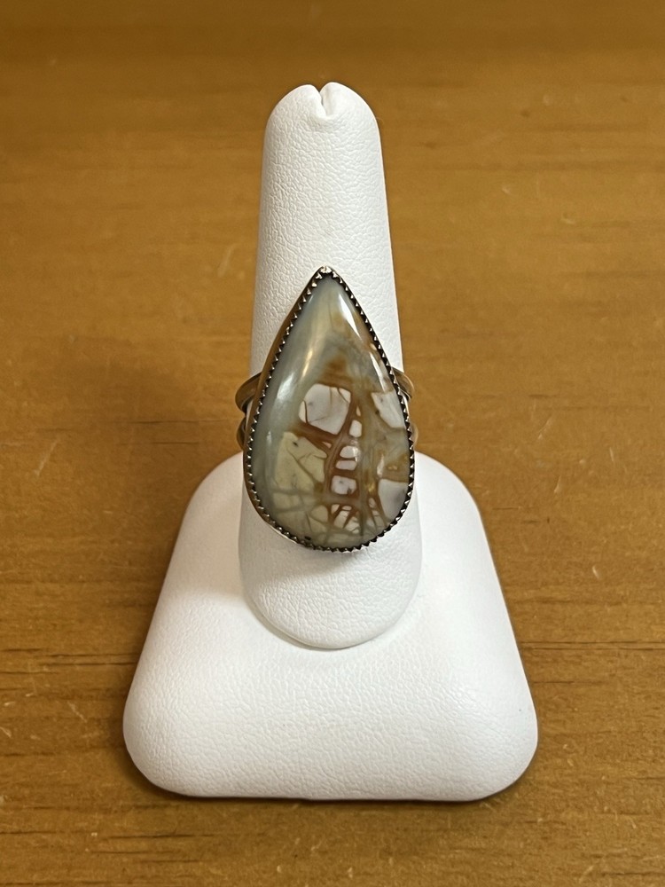 Deer Fawn Jasper Signed B Native American Sterling Silver Ring