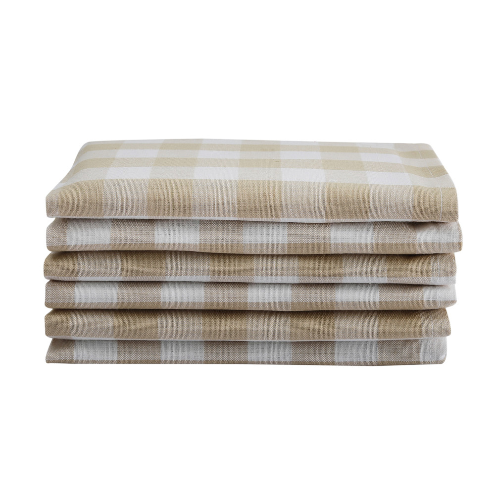 Cotton Napkins Checkered Beige & White 6/pack
