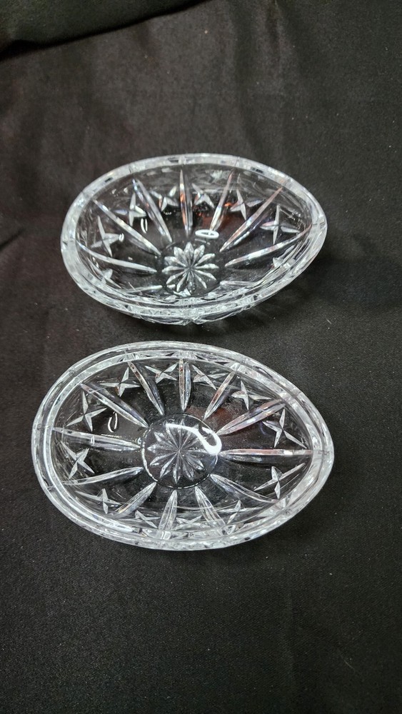 Crystal Egg Candy Dish Trinket Heavy Weight Covered 2 Pc Gift Decor