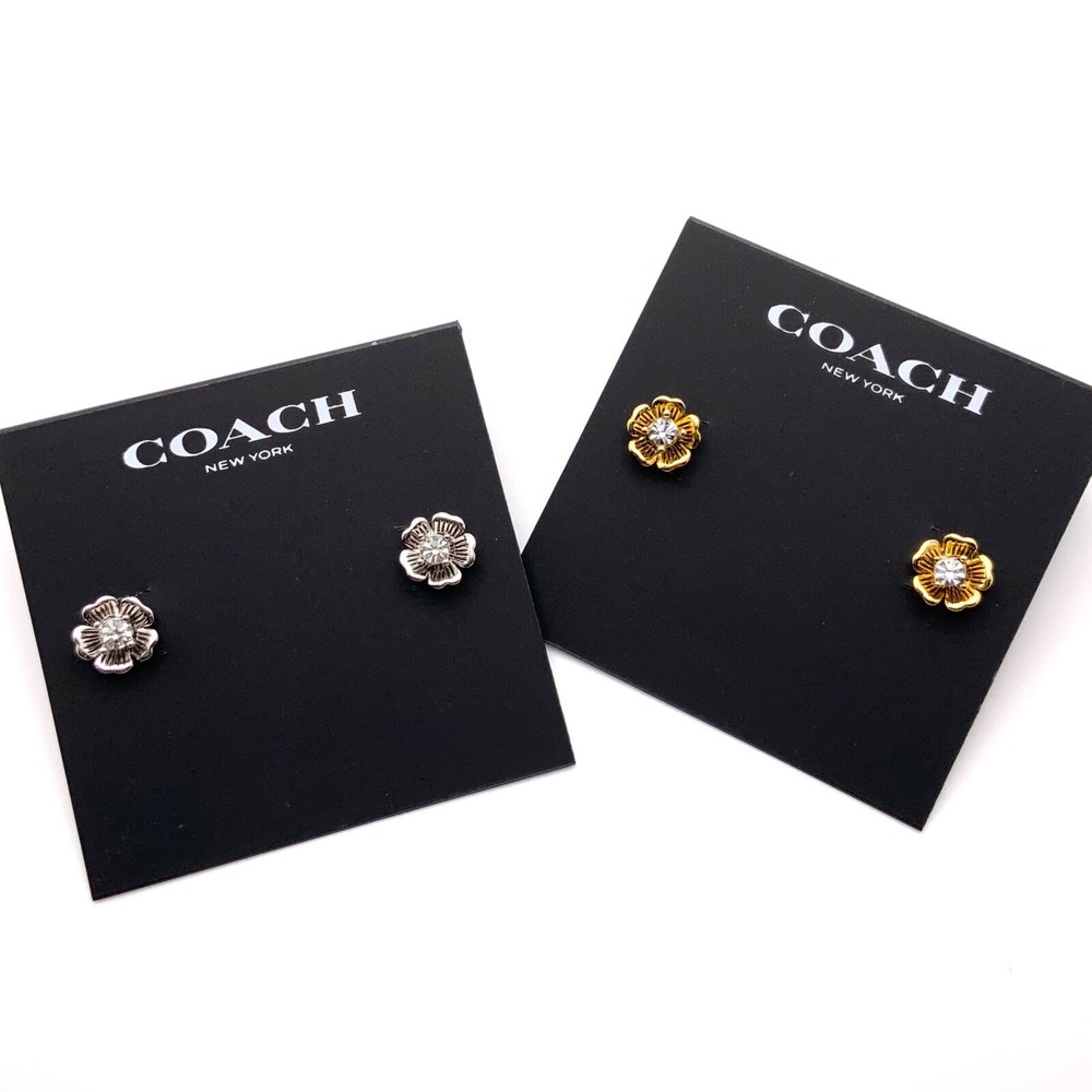 Brand New Authentic Coach Mini Tea Rose 2 In 1 Stud Earrings