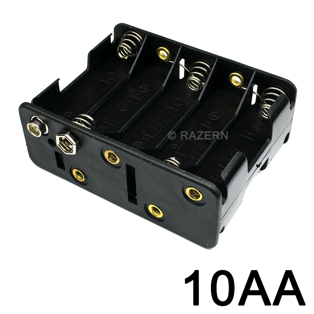 NEW Battery Holder for 10 x AA Cell (15 Volt Output) Case with 9V Snap Terminal