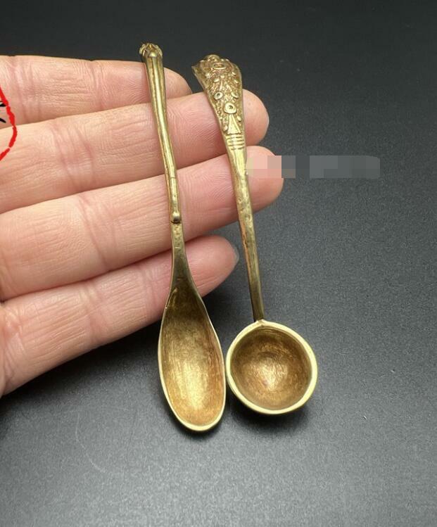 2Pc Tea Set Brass Long Handle Spoon Teaspoon Tea Copper Medicine Spoon Tea Set