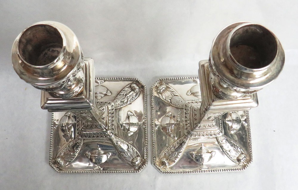 EXCEPTIONAL PAIR 1777 SHEFFIELD NEO-CLASSICAL STERLING SILVER 12" CANDLE STICKS