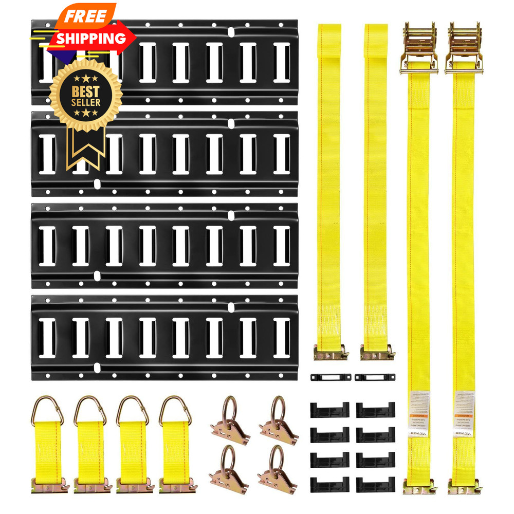 VEVOR E-Track Tie-Down Rail Kit, 4 Pack 16‘’ Etracks Rails 21 PACK, Black