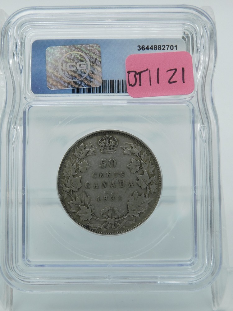 1931 GRADED CANADA 50 CENT ~ ICG VF20 (BT1121)