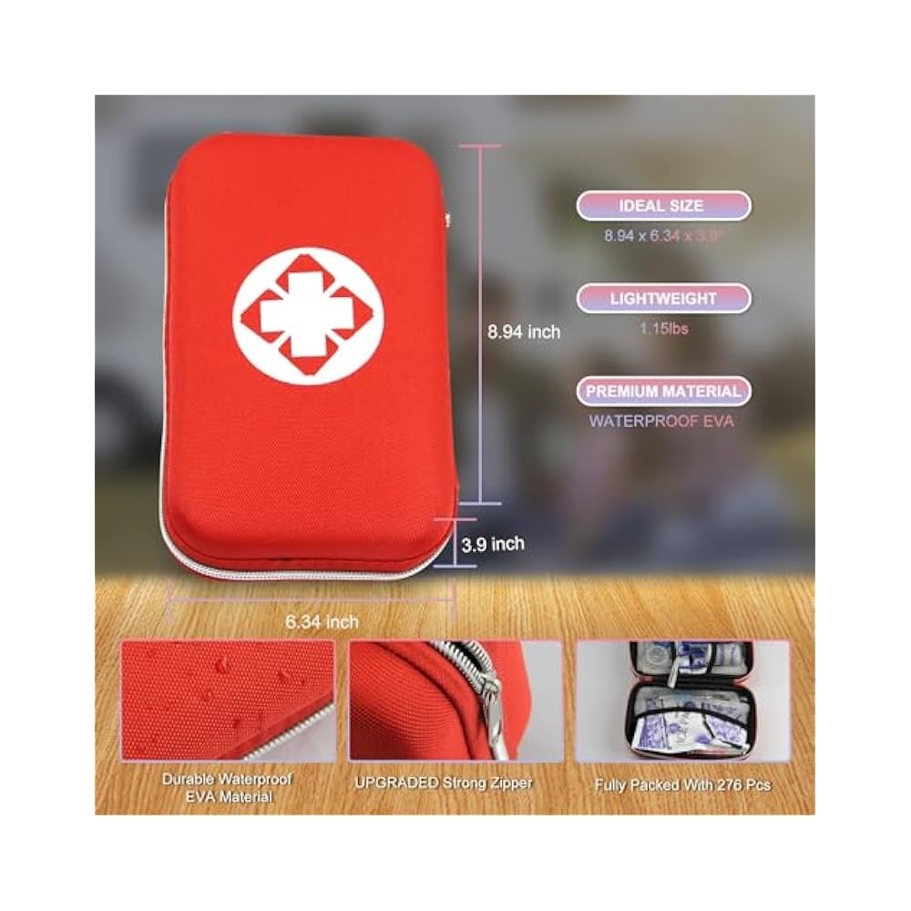 276PCS First Aid Kit, Compact Water,Resistant EVA Bag for