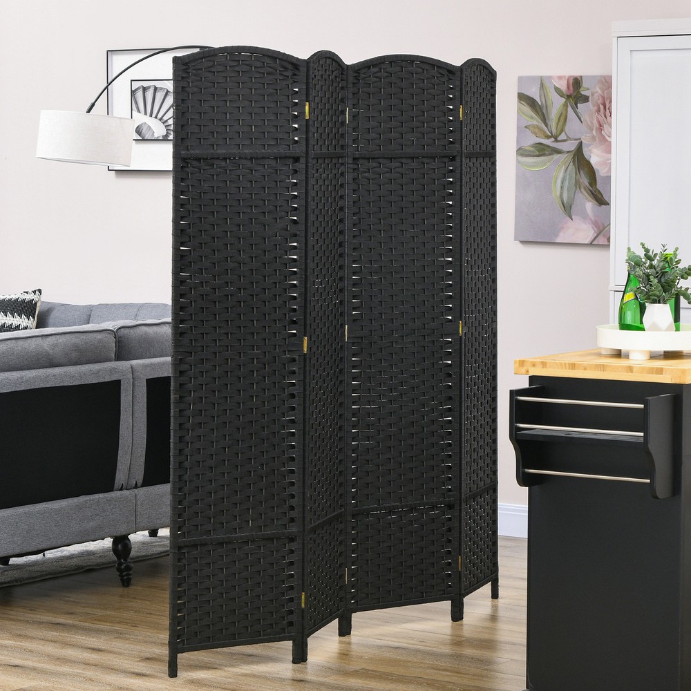 4 Panel Room Divider Freestanding Folding Privacy Screen Black