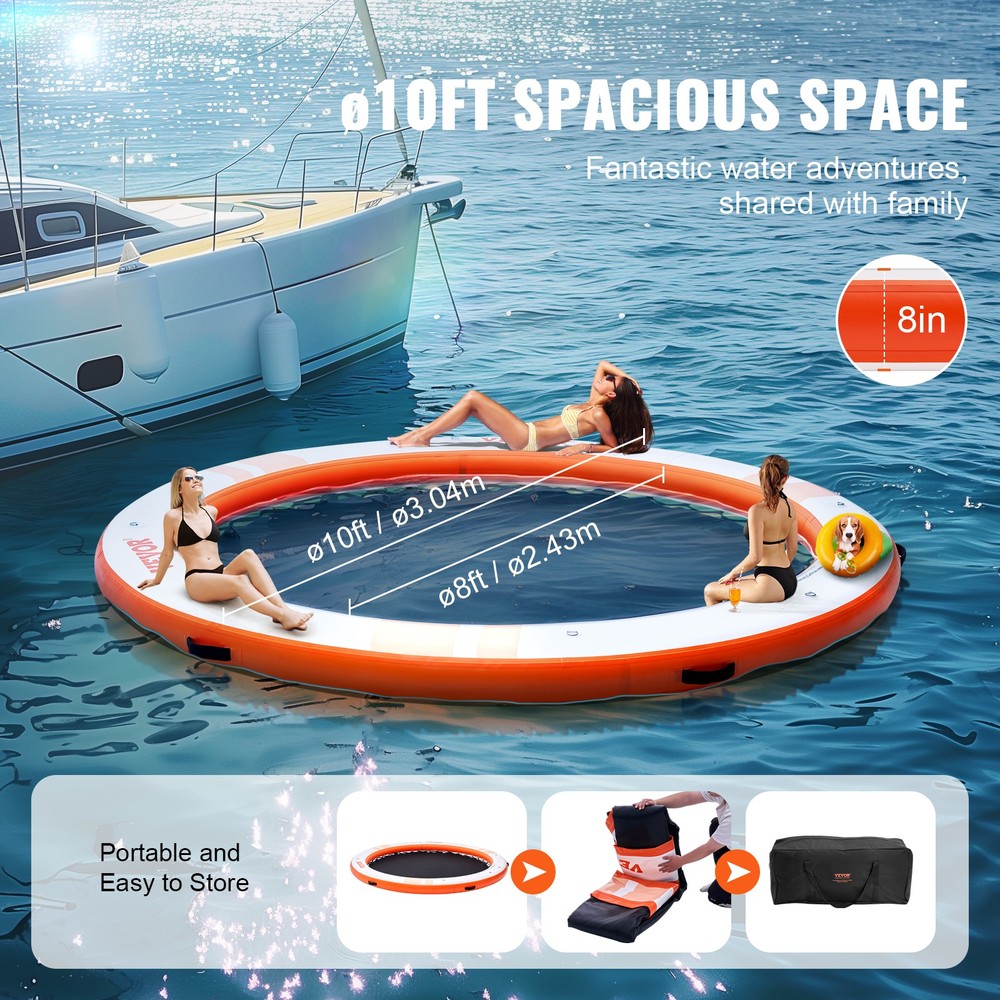 VEVOR Inflatable Floating Dock ø10FT Water Dock Platform with ø8FT Mesh Pool
