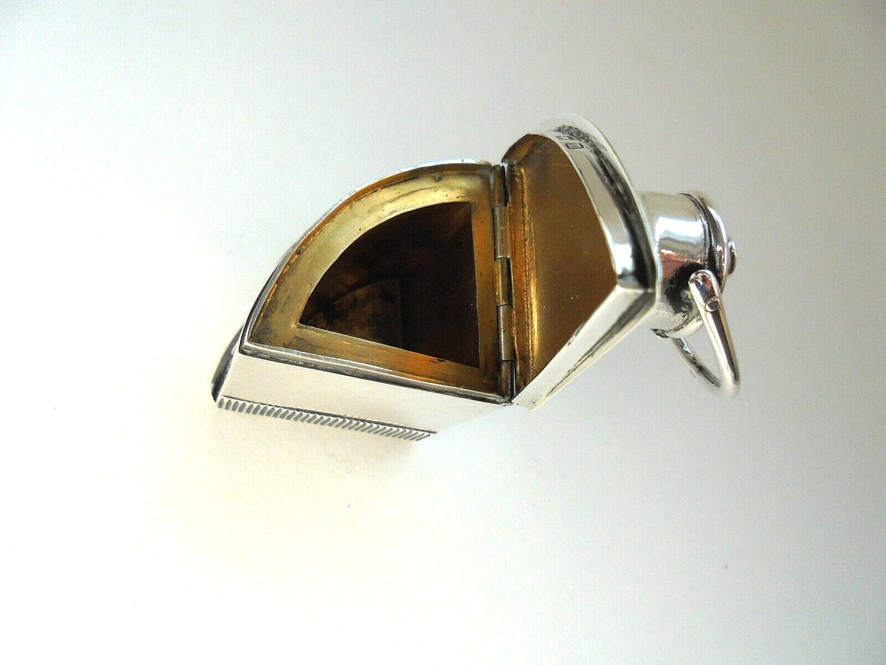 Antique Silver Enamel Lamp Lantern Vesta Case