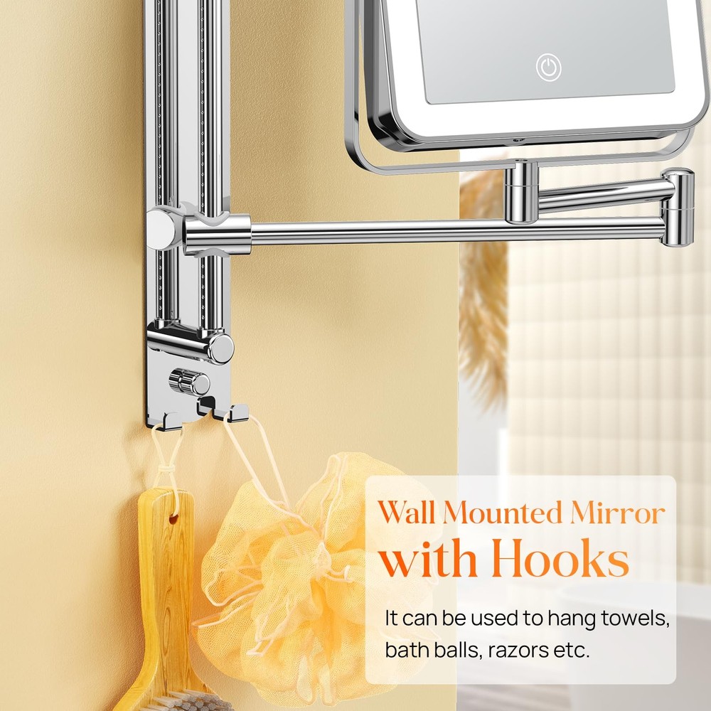 Gospire Height Adjustable Wall Mounted Lighted Makeup 13"L x 11"W, Chrome