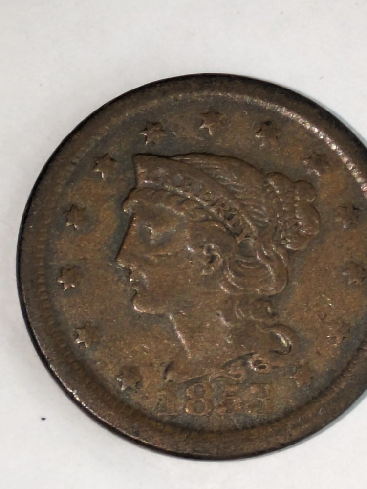1853 BRAIDED HAIR LARGE CENT - Fine Plus No Problem Coin