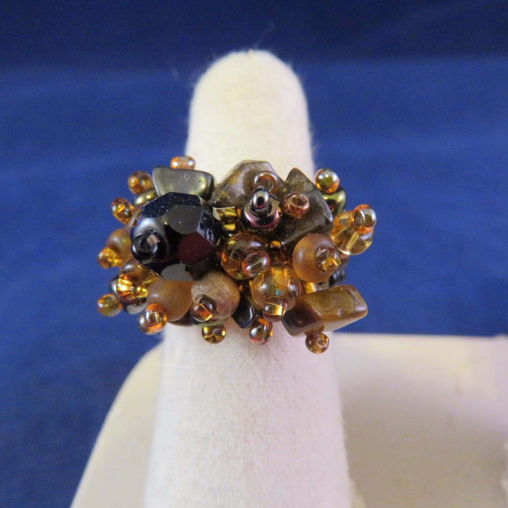 Beaded Ring w Multi-colored Beads & Stones Sz.9 (1122)