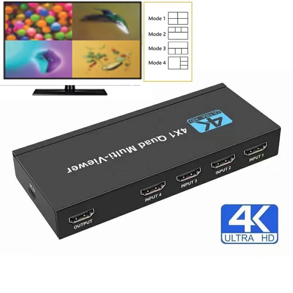 4K HDMI 4x1 1080P Multi-Viewer Seamless Quad Screen Real Time Remote Splitter e