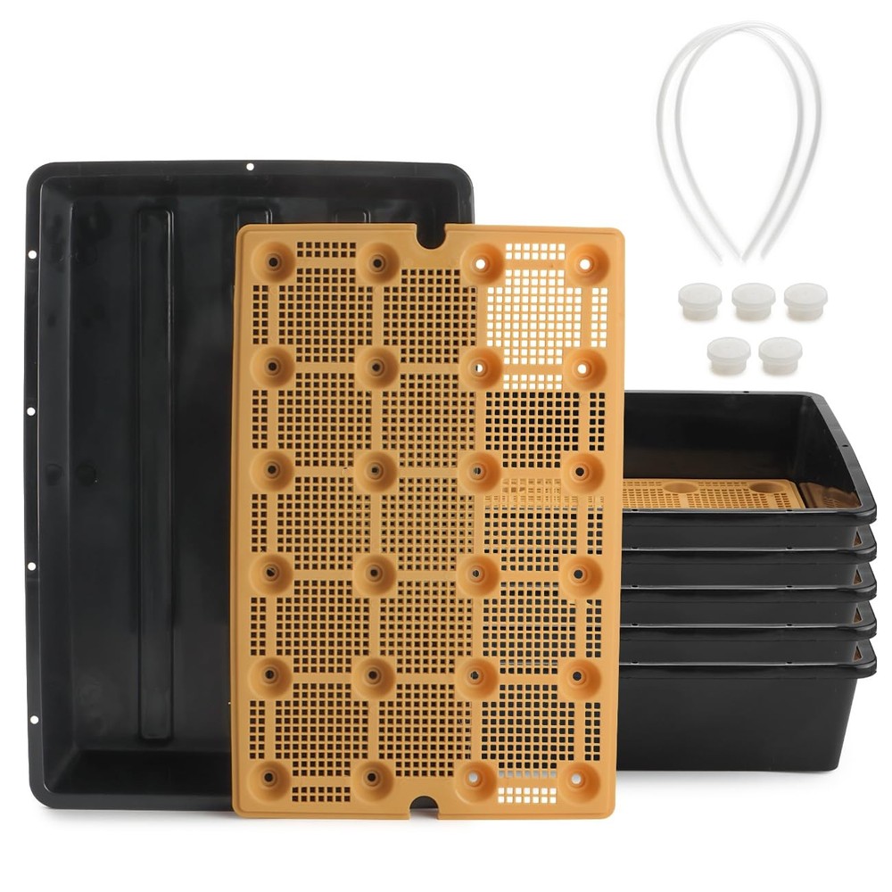 5 Pack Nursery Pots Trays with Removable Mesh Drainage Mat, Plastic Seed Star...