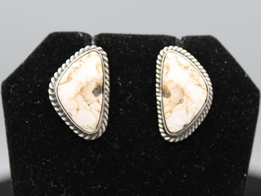 White Buffalo and Sterling Push Back Earrings