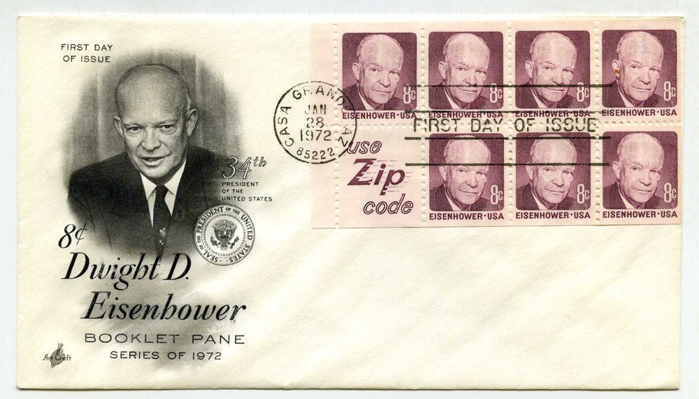 1395d S5 Dwight D Eisenhower Zip Code pane of 7 plain tab ArtCraft FDC